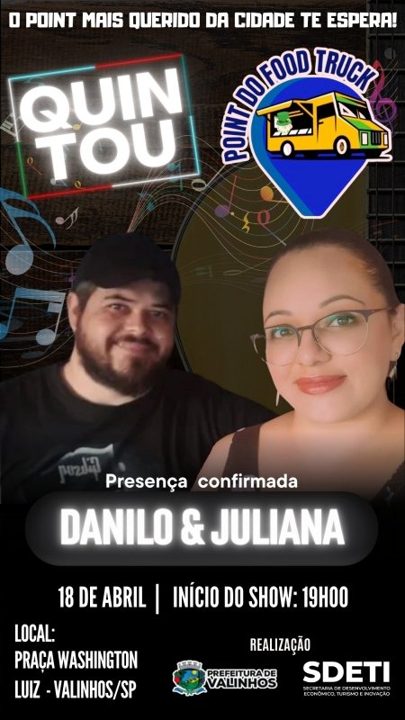 Danilo e Juliana Animação Musical no Point do Food Truck nesta Quinta-feira (18)